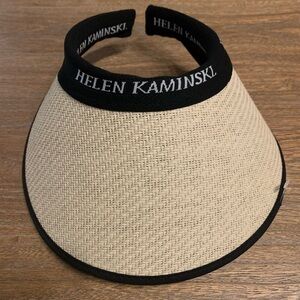 New Helen Kaminski Natural Woven Visor with Black Band Golf Brim Straw Hat Tan